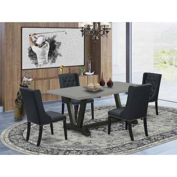 East West Furniture 5 Piece V-Style Dining Set - Wire Brush Black V697FO624-5 - main